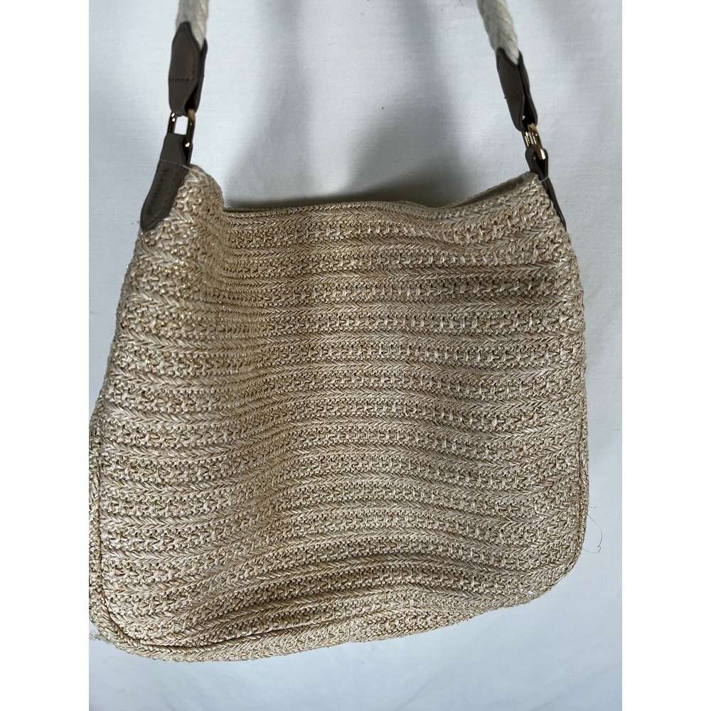 Stella And Dot Ellie Hobo Bag Retired Metallic/Straw Crossbody 2 Way Strap NEW - Picture 2 of 9